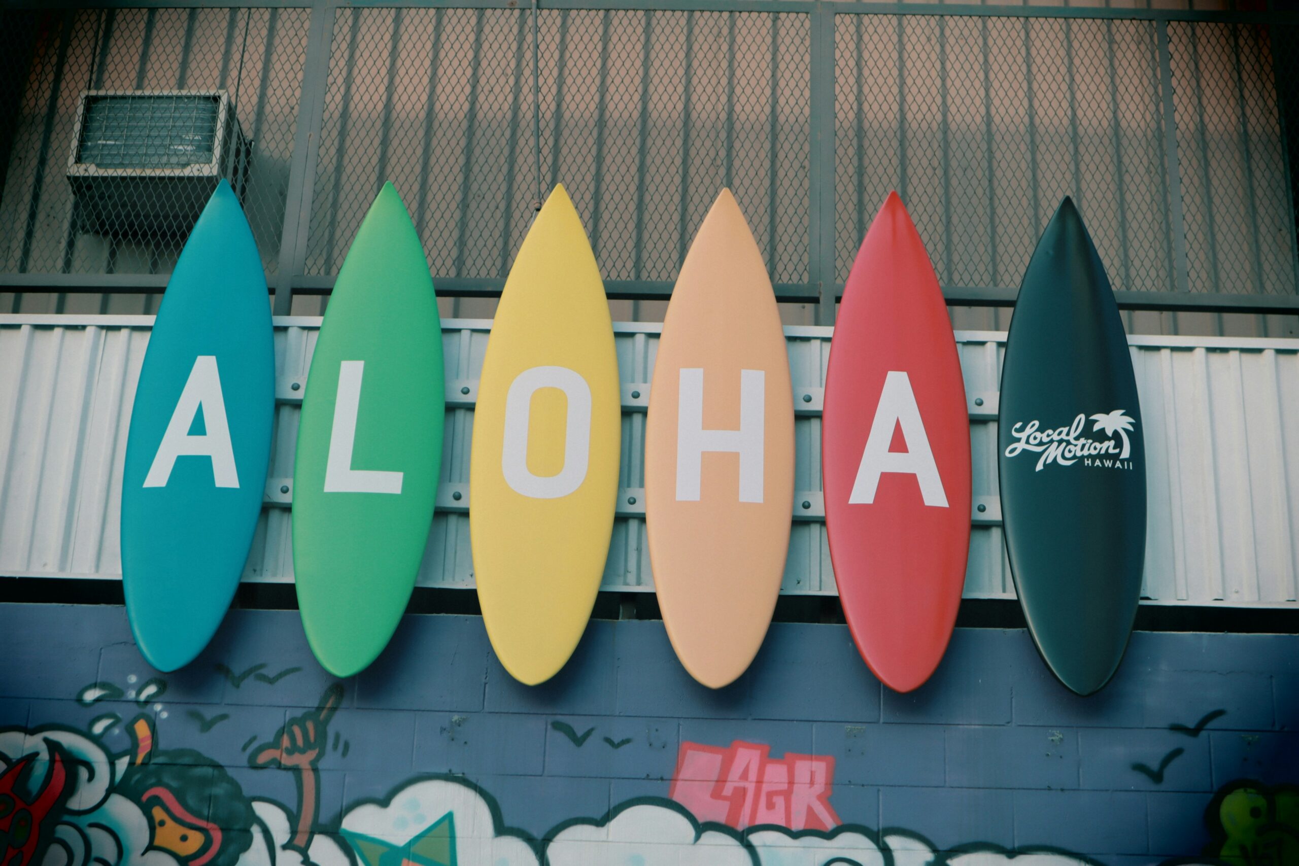 ALOHAと書かれたサーフボード看板