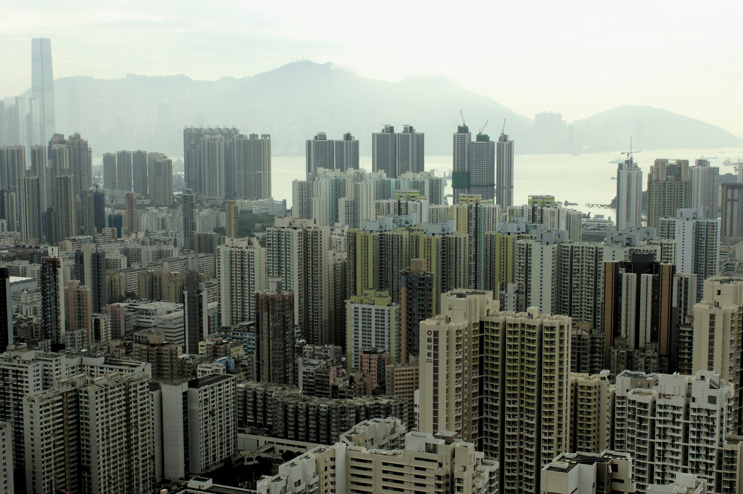 香港の高層ビル群と海の眺望